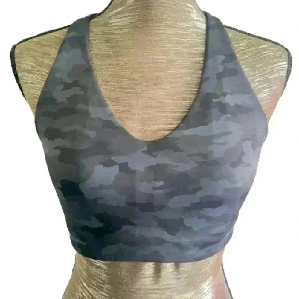 LULULEMON ATHLETICA GREY BLUE ARMY SAFARI SPORTS BRA SIZE  S